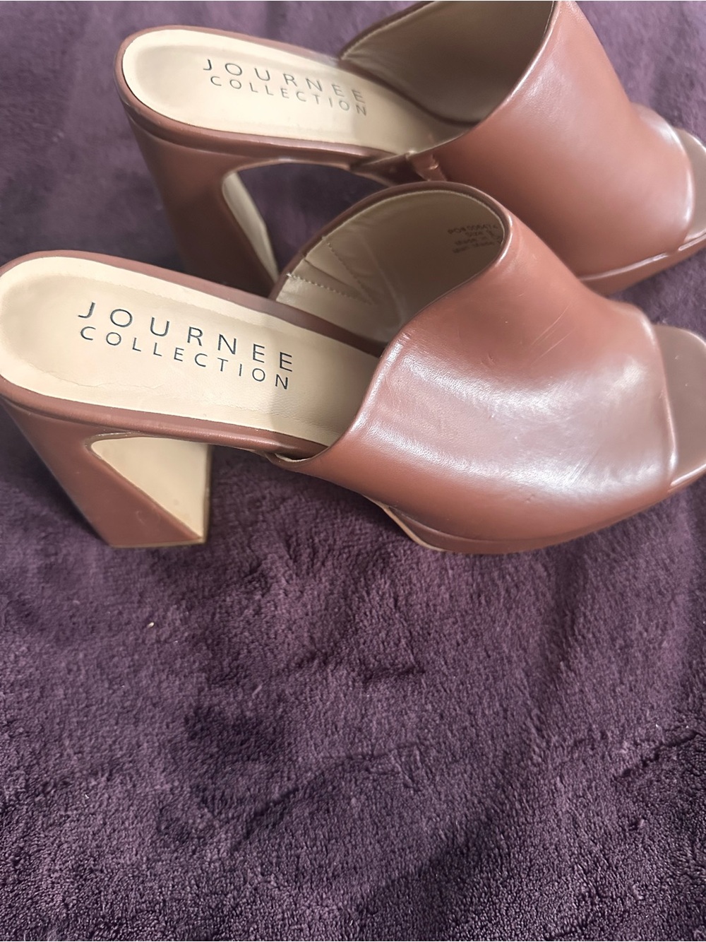 Journee Collection Brown Leather-Look Slide Mules